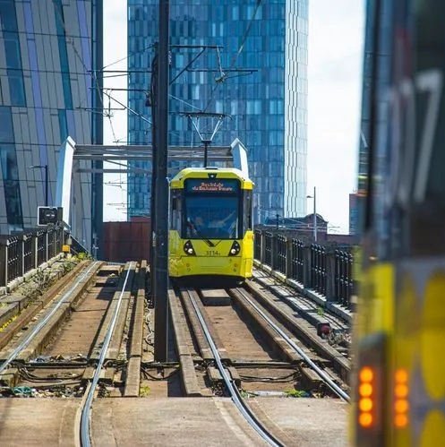 Manchester trams on Deansgate
